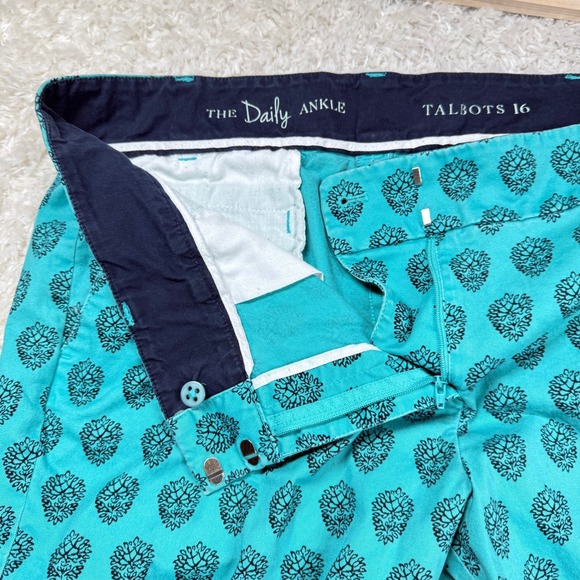 Talbots The Daily Ankle Pants Women's 16 Blue Black Pattern Print Office Work - Picture 4 of 12